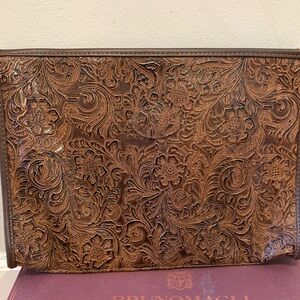 Boho Floral Embossed Leather Clutch